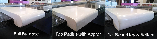 Quartz Countertop Edge Profiles Full Bullnose, Top Radius with Apron & 1/4 Round Top and Bottom