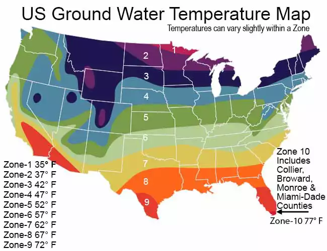 US Ground Water Temperature Map